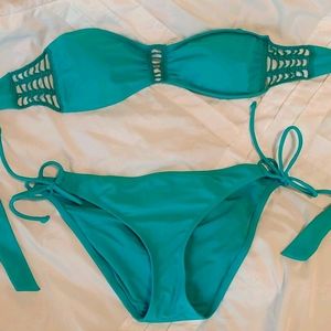 Teal bandeau swim suit